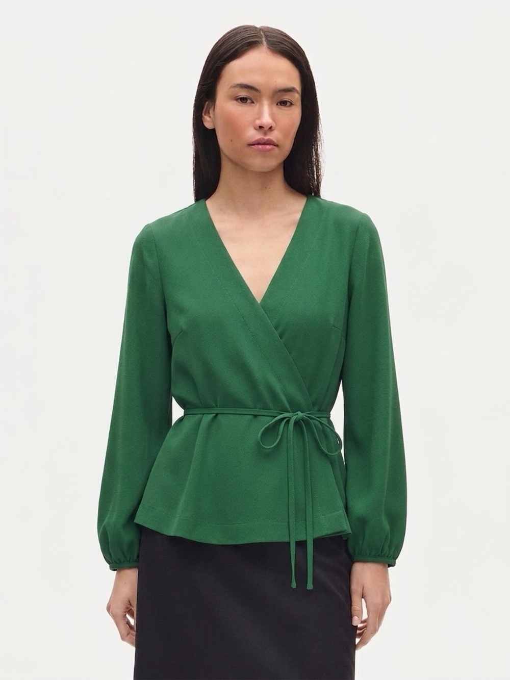 J. CREW Women's Drapey Crepe Faux-Wrap Top - Green, Sz 8